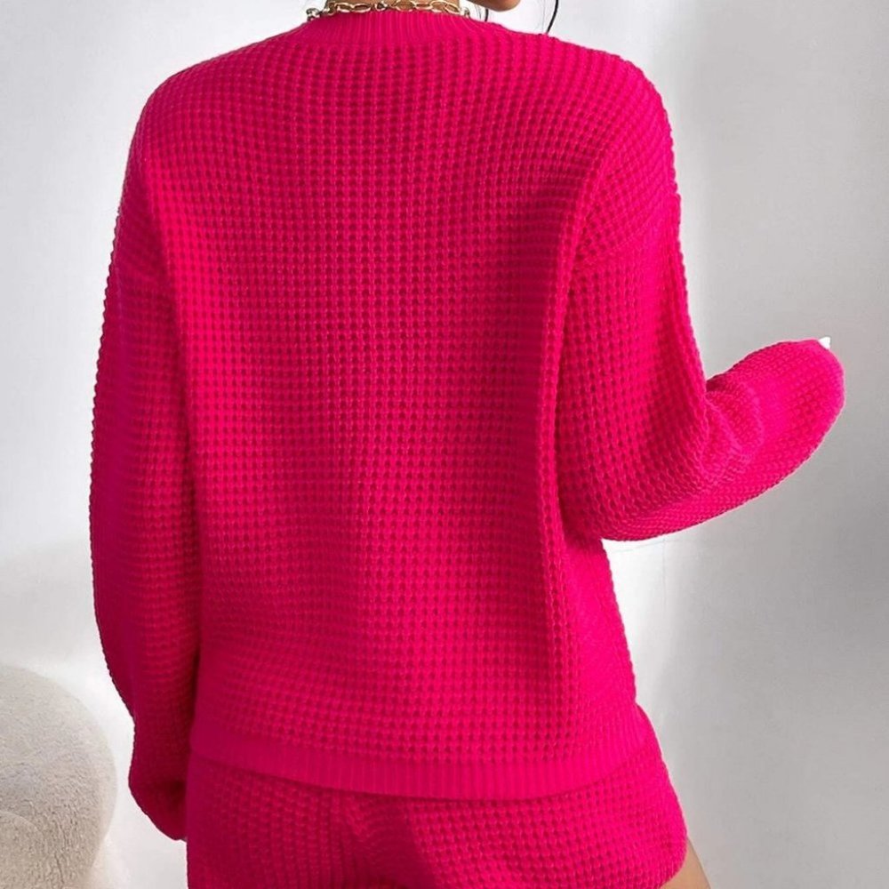 Pink Sweater & Drawstring Waist Knit Shorts - Picture 2 of 5